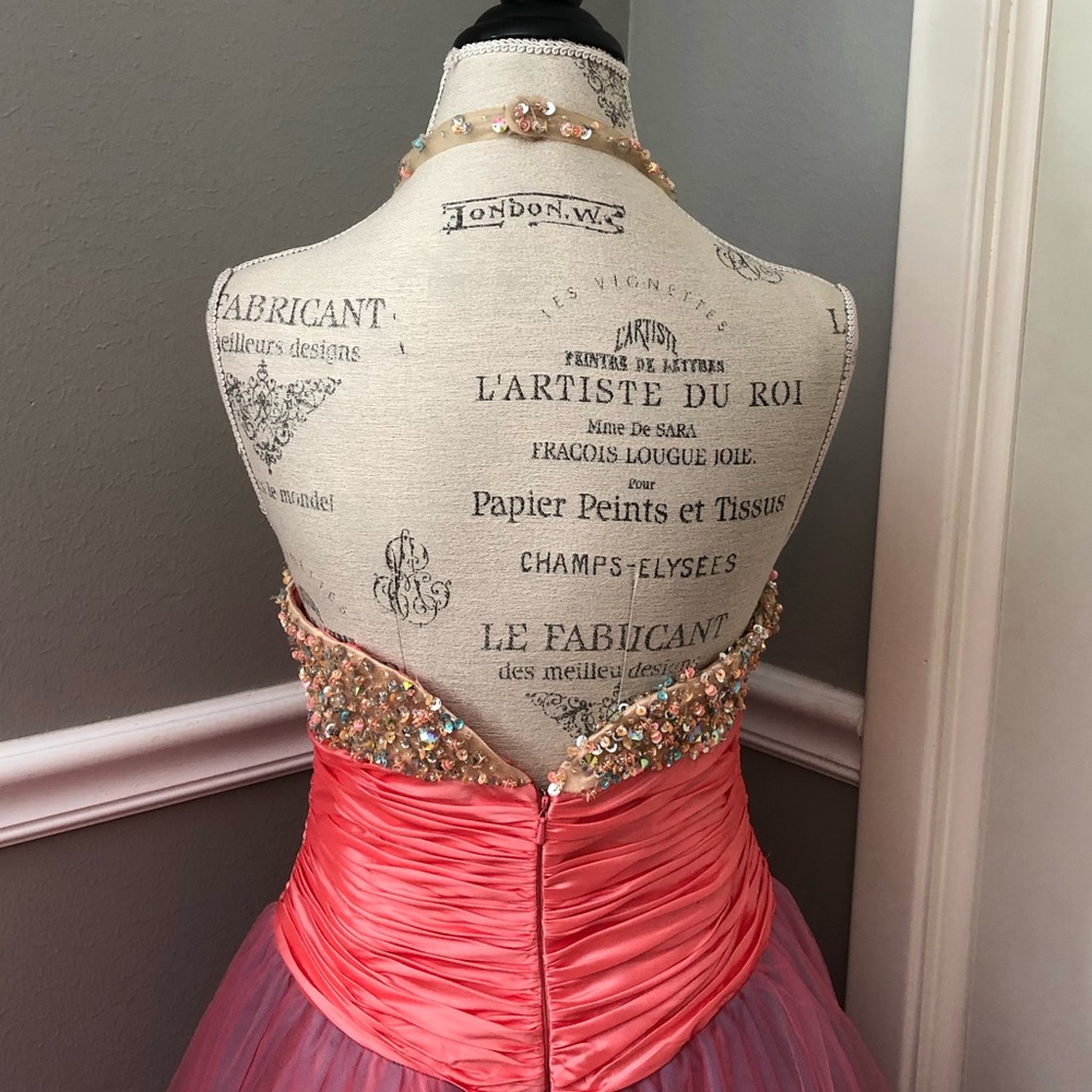 NEW FAVIANA SZ 14 BEADED SATIN TULLE HALTER BALL GOWN - Picture 7 of 13